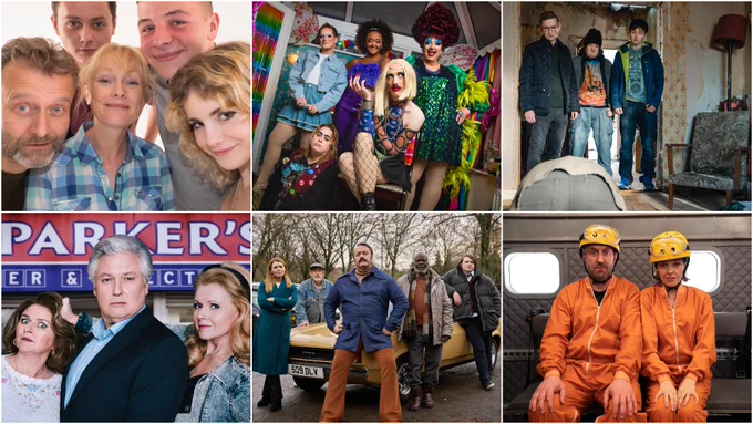 Top row left to right: Outnumbered, Smoggy Queens, Funboys. Bottom row left to right: The Power of Parker, Mammoth, Not Going Out