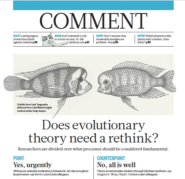 Image of cichlids on pages on Nature with publication of Nature exchange Does evolutionary theory need a rethink?