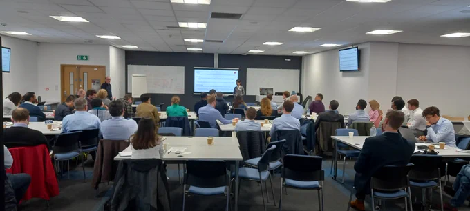 A photo of the Nextrode Consortium Meeting with presenter Dr Ann Huang of Imperial College London