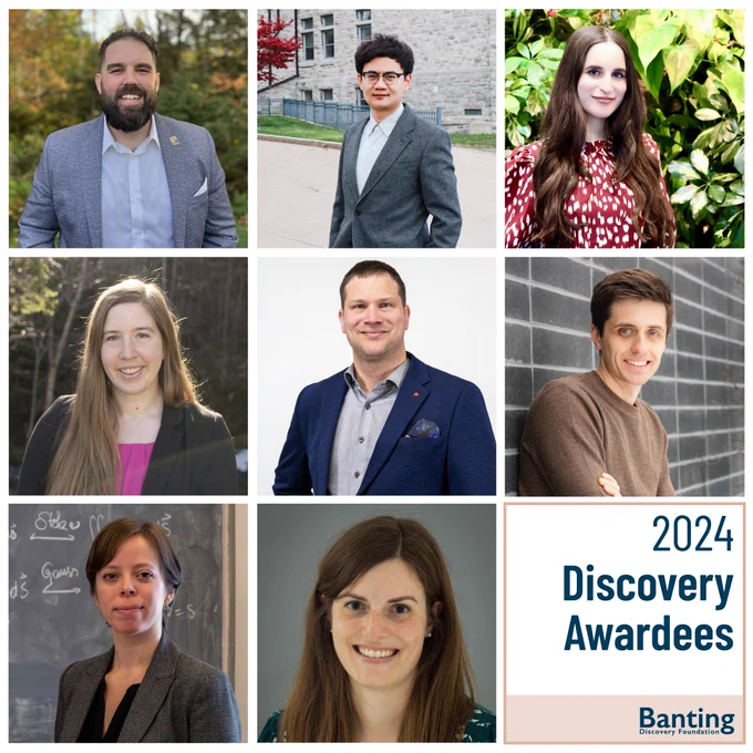 The Now-Renamed Banting Discovery Foundation Announces its 99th Cohort of Award Winners! As Canada’s first grant-giving charity in biomedical and health research, the 8 early-career scientists will each receive up to $30,000 to pursue their moonshot research projects.  Congratulations to our all-stars:
Gregory EP Pearcey, MUN
Xian Wang, Queen's U
Maryam Kebbe, UNB
Katie A Wilson, MUN
Jean-Philippe Leduc-Gaudet, UTQR
Justin Slater, UGuelph
Janie Coulombe, UMontreal
Karine Choquet, USherbrooke

