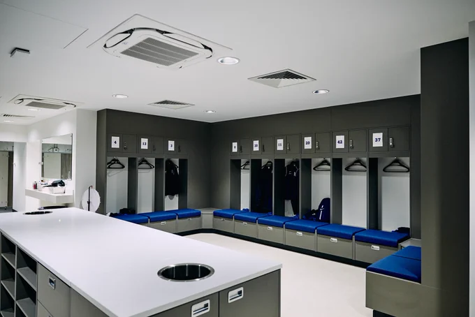 A shot inside the Women’s changing room at the Knighthead Performance Centre.