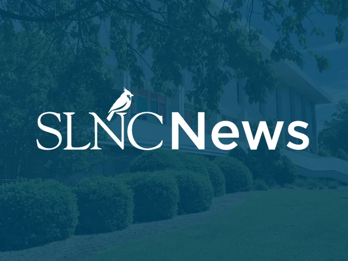 White text says "SLNC News" on a dark blue background 