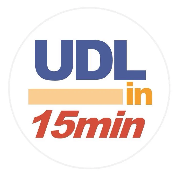 The UDL in 15 Minutes logo, a circle around the words UDL (in blue), in (in yellow), 15 min (in red). 