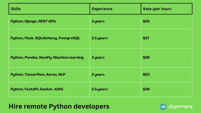 remote python developers rate in per hour system. Hire the top python coders