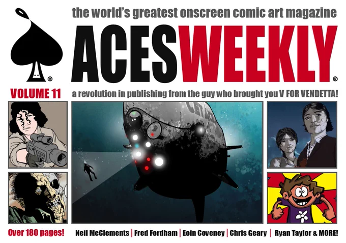 Aces Weekly is the exclusively online comics art magazine that's published by David Lloyd and features top talent from across the planet. Available by subscription and individual purchase at www.acesweekly.co.uk