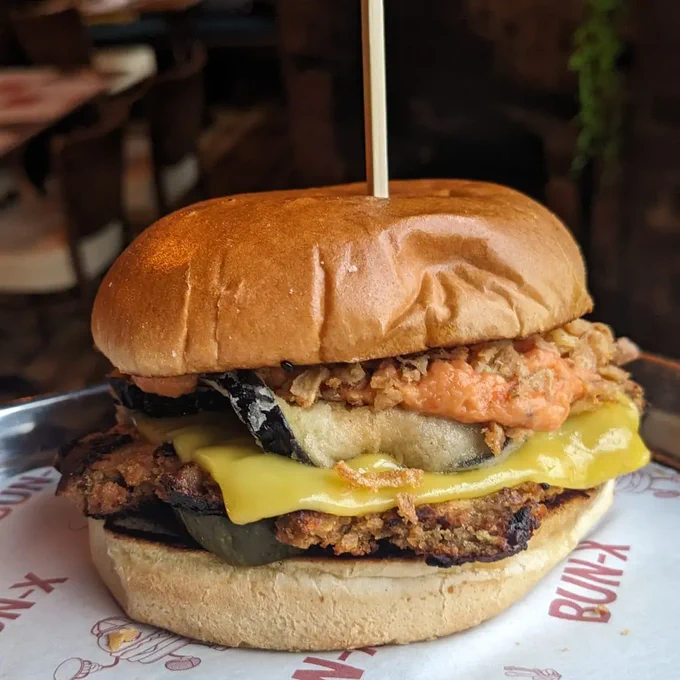A stacked vegan burger