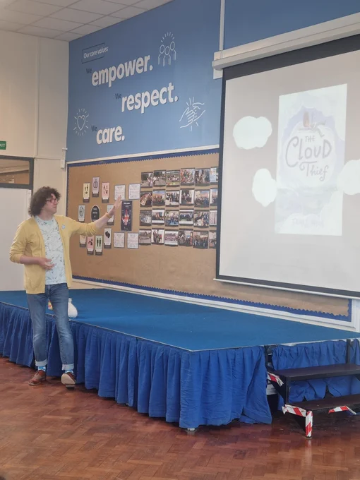 Author James Nicol presenting to children. 
