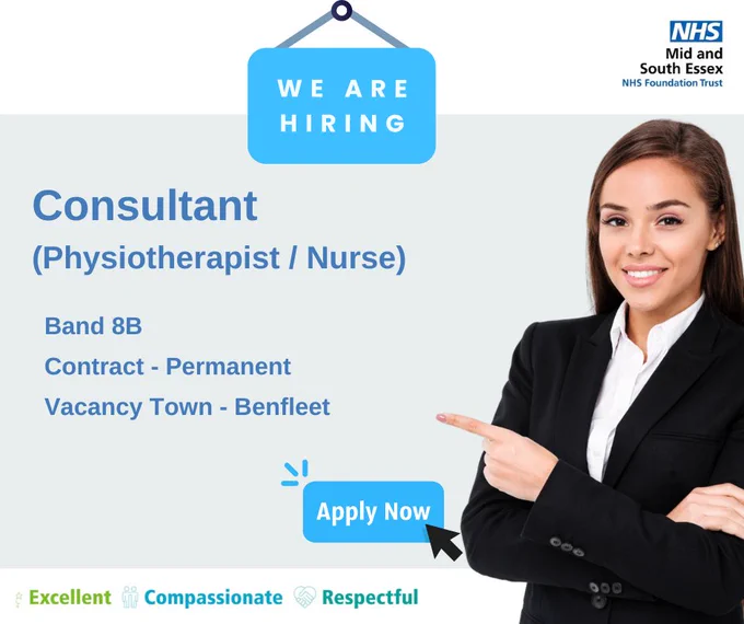 Poster advertising Consultant  vacancy with MSE. To the right of the poster, photographic image of a model pointing to the vacancy description 