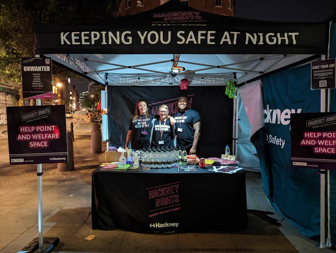 Hackney Nights team inside a welfare tent 