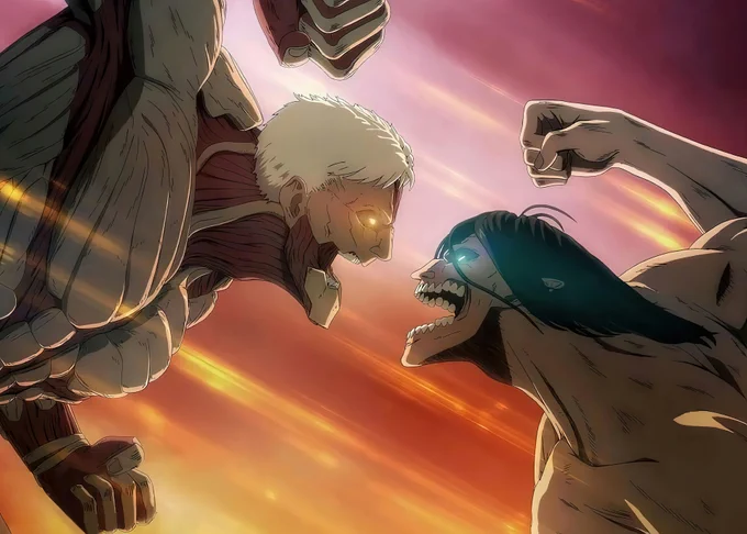 sensational graphic of reiner vs attack titan facing each other