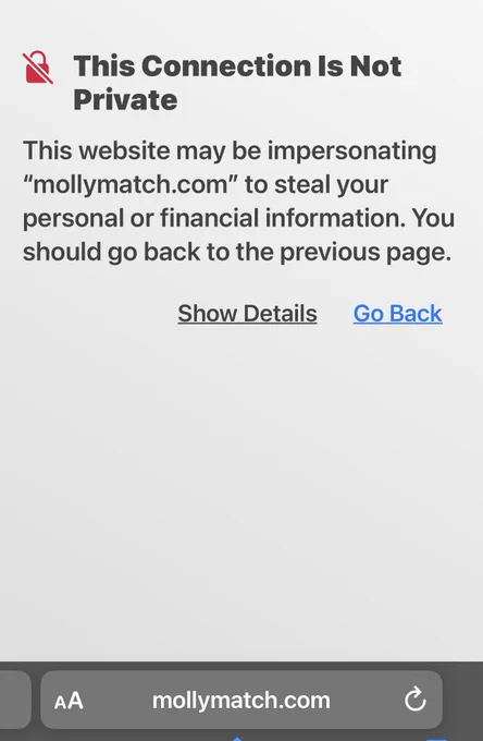 Screenshot of MollyMatch.com ssl certification expiration