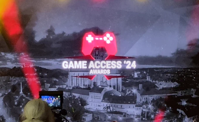 A projection on a stage saying "Game Access 24 Awards"