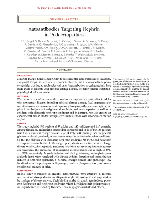 Page 1 of the Original Article "Autoantibodies Targeting Nephrin in Podocytopathies"