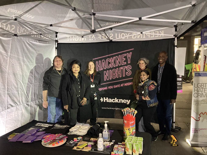 Group photo in the Hackney Nights welfare tent