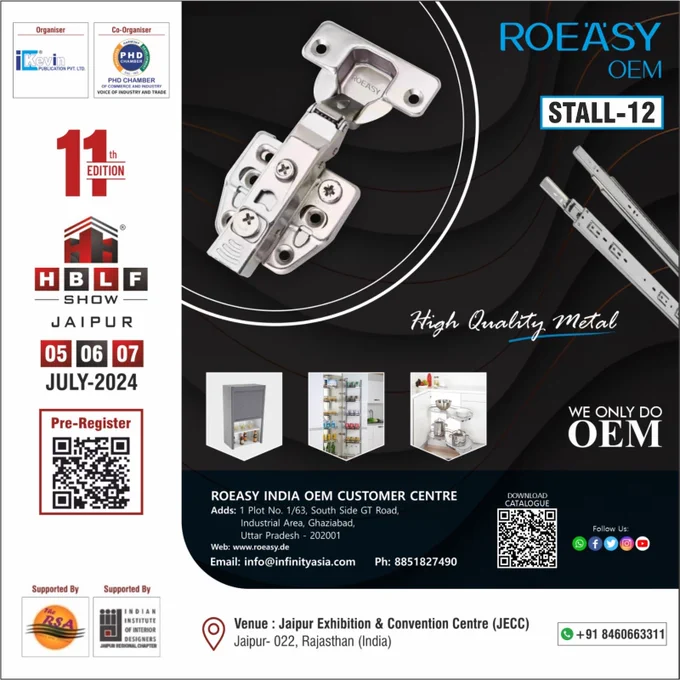 #HardwareFittings #SbTradeInPrivateLimited #HomeImprovement #HBLFShow #Jaipur #JECC #HBLFShow2024 #Hardware #Building #Lifestyle #Furniture #Rajasthan #PHDCCI #PHDChamber #JaipurChapter #IID #RajasthanSolarAssociation #FSAI #FireAssociation
Meet us at Stall 12 from 05 to 07 July, 2024 at the HBLF SHOW Exhibition (Jaipur)

Roeasy India OEM Center
Customer Care Contact: 8851827490 

For inquiry via WhatsApp click: https://bit.ly/8851827490

Email: info@infinityasia.com