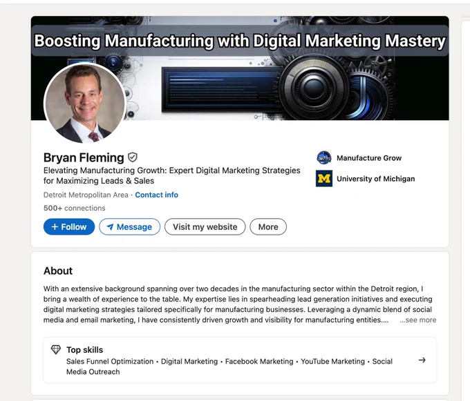 a screenshot of bryan fleming's linkedin profile