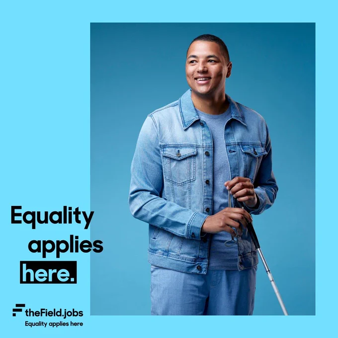 Graphic with text: TheField.jobs. Equality applies here