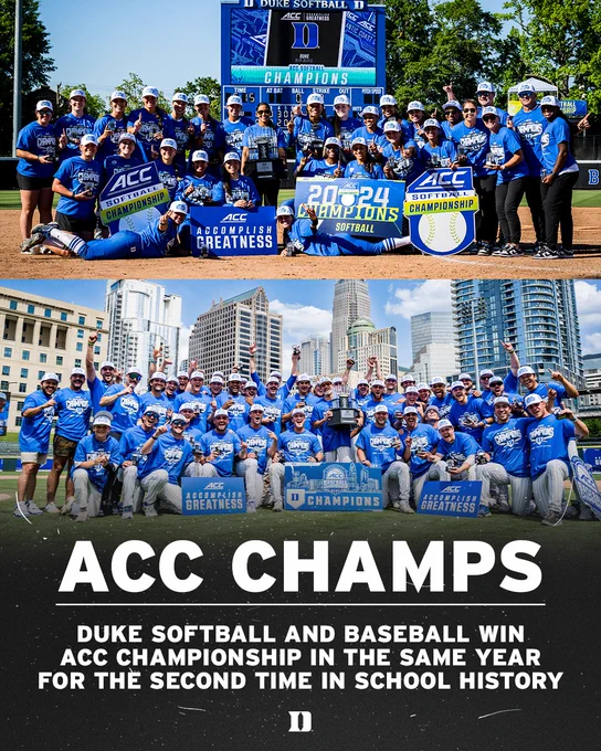 Duke softball and baseball won the ACC championship in the same year for the second time in school history.