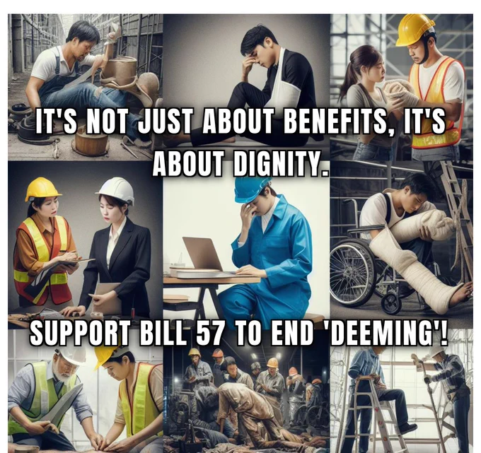 A collage of injured workers in a variety of work sectors, highlighting the diverse backgrounds and occupations of those affected by deeming policies, emphasizing the need for change and support.