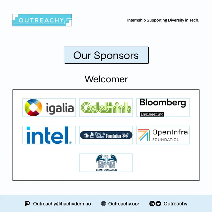 Outreachy appreciates and thanks the program's May 2024 Welcomer sponsors.