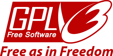 Logo of "GPLv3." Says, "Free as in freedom" underneath.