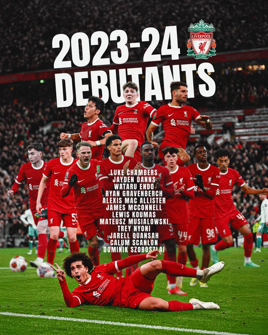 Graphic showcasing every Liverpool player who made their debut during the 2023-24 campaign.