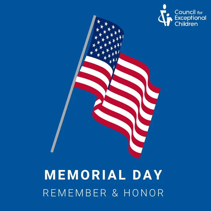 Blue background with a graphic of an American flag. The text reads, "Memorial Day; Remember & Honor"