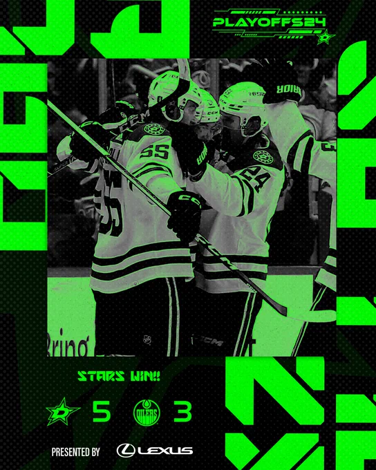 stars win 5 to 3 over the oilers with a celebration photo
