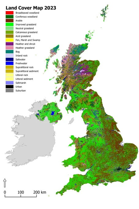 Land Cover Map 2023 with key indicating broad habitat classifications