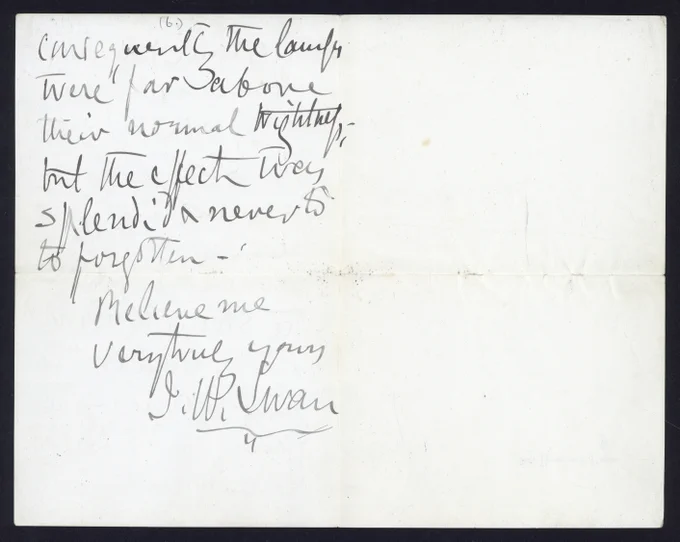 Sixth page of a letter from Joseph Swan to John Worsnop.