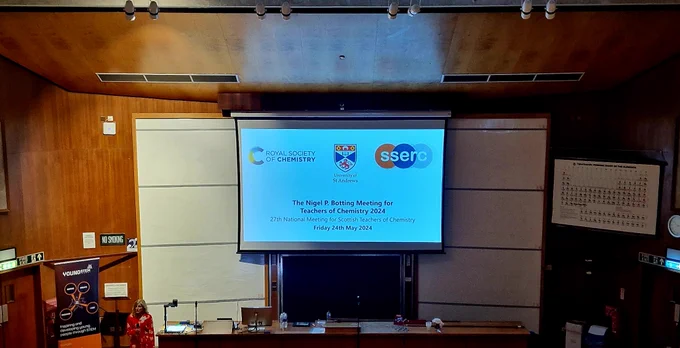 Welcome address in the St Andrews School of Chemistry lecture theatre