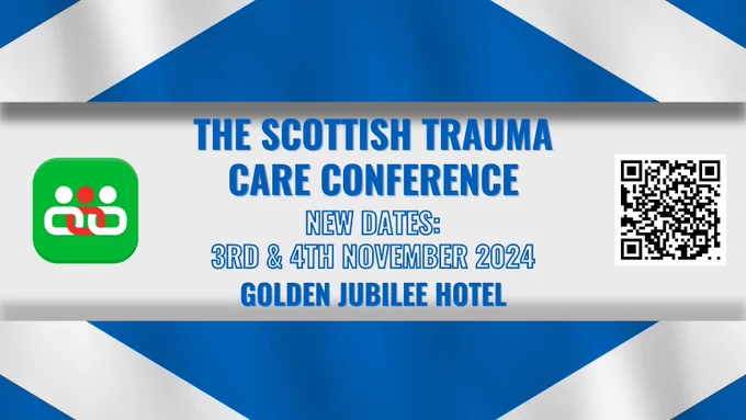 Scotland flag with information on the Scottish Trauma Care Conference
