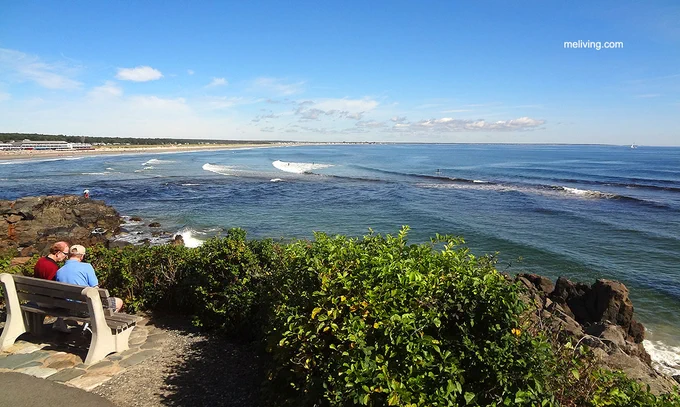 Maine vacationers overlooking the Atlantic ocean Marginal Way, Ogunquit Maine. You never know who you will meet while walking Maine's Marginal Way! God Bless America! Travel Wise. 