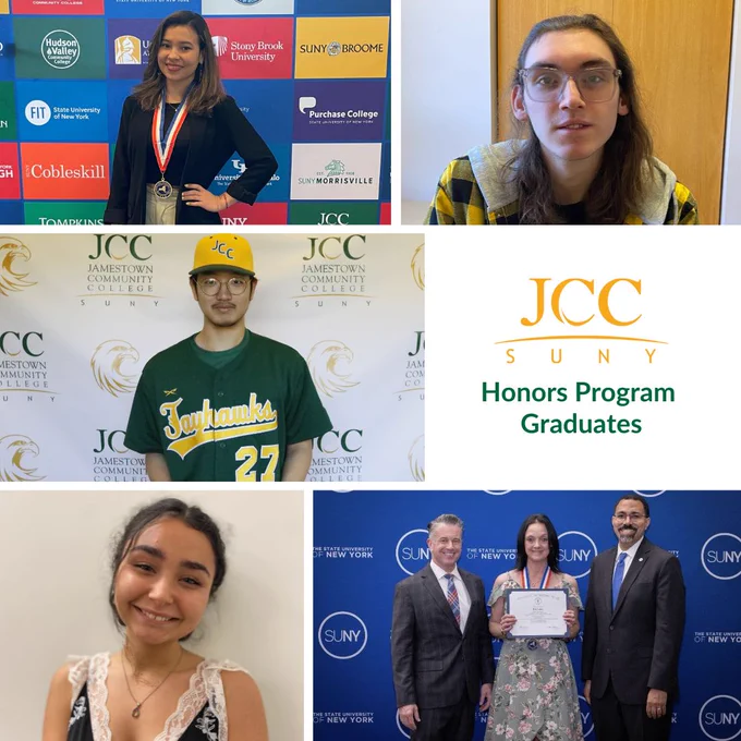 A collage of five pictures showing recent college graduates with a SUNY logo and the words Honors Program Graduates.