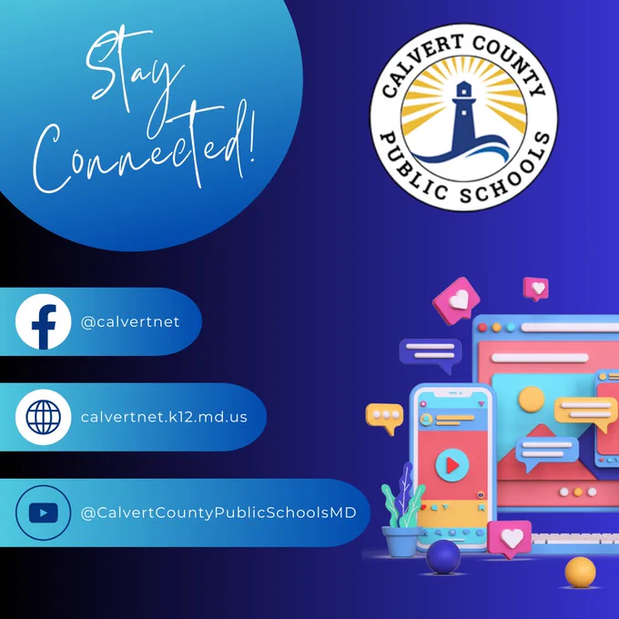 Stay connected to CCPS on Facebook, the website, and YouTube.