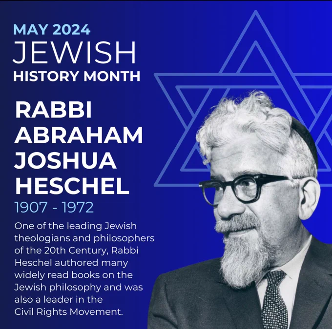 Image: Rabbi Heschel graphic with blue background and Star of David.