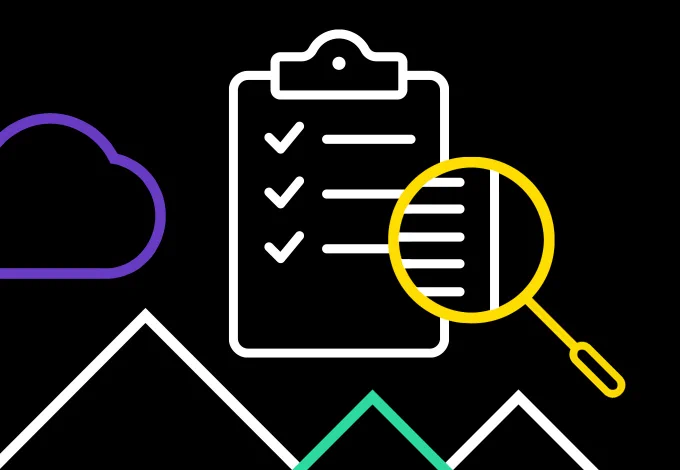 Minimalist illustration of a magnifying glass examining a clipboard