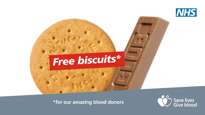 Text reads FREE BISCUITS FOR OUR AMAZING BLOOD DONORS

We know that every donor gets a free biscuit every time they donate but we want to say thank you for your amazing contributions.

We need O neg and O positive blood types to come forward and book an appointment today.