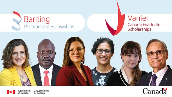 Collage of 3 Banting Postdoctoral Fellowship recipients and 3 Vanier Canada Graduate Scholarship recipients