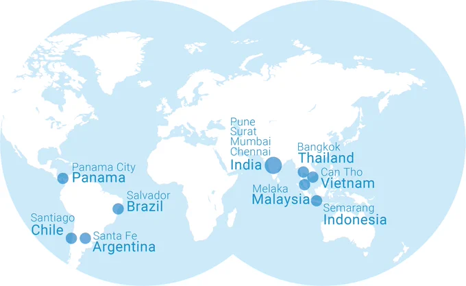 A map showing the 12 cities around the world that are participating in the Urban Ocean Summit.