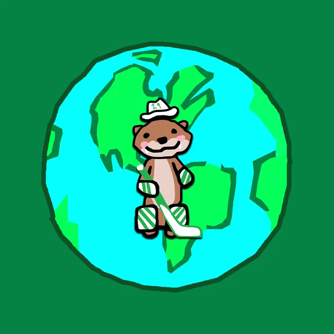 The Jake Otter character on top of a drawing of a globe