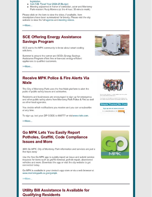 Newsletter text and thumbnail images. 