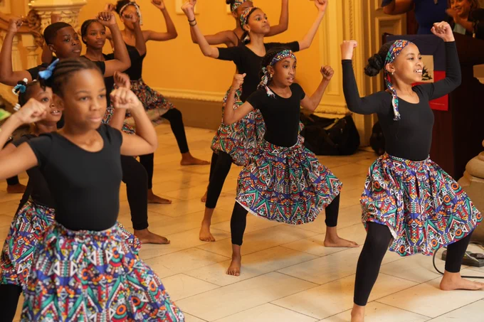 Student Dance Ensemble from PS 189 – The Bilingual Center at a Haitian Heritage Month event at Tweed.