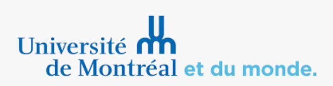 Dark blue text reads "Université de Montréal" on the lefthand side of the image and in light blue text on the bottom right is says "et du monde". A blue symbol appears in the middle of the image which appears to be a large letter 'U' on top of a lower case letter 'm'