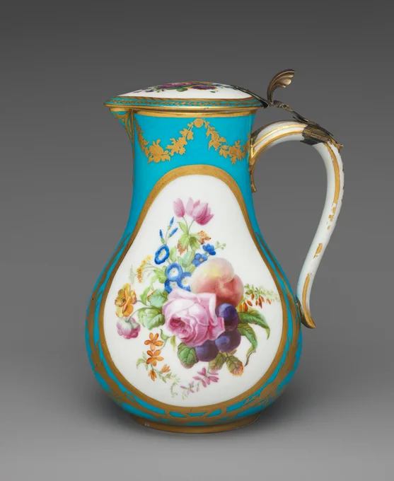 Blue-and-white porcelain jug with gilding and floral decoration