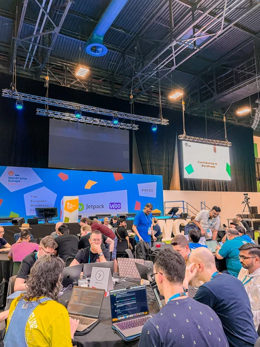 A photo of groups of people at Contributor Day at WCEU 2024 in Turin, Italy.