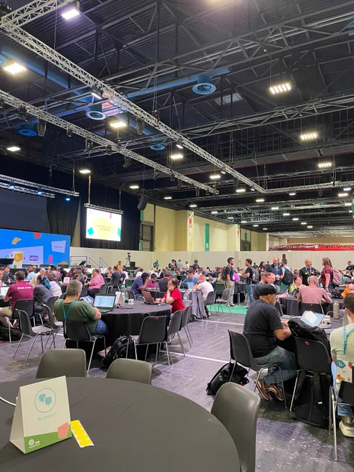 A photo of groups of people at Contributor Day at WCEU 2024 in Turin, Italy.