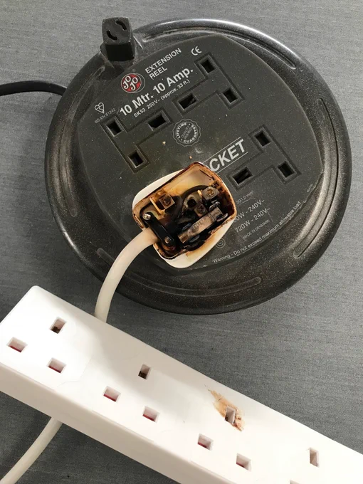 Photograph showing a burnt out plug.