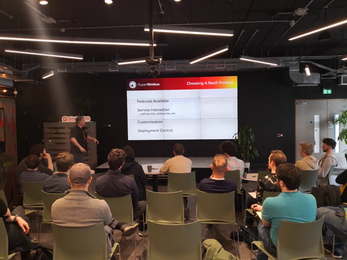 A wide angle shot of the audience at the SuperNimbus Workshop.