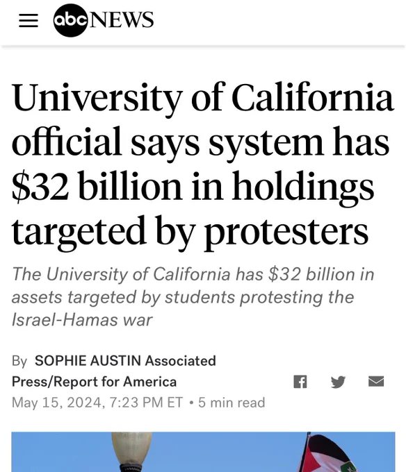 University of California official says system has $32 billion in holdings targeted by protesters
The University of California has $32 billion in assets targeted by students protesting the Israel-Hamas war